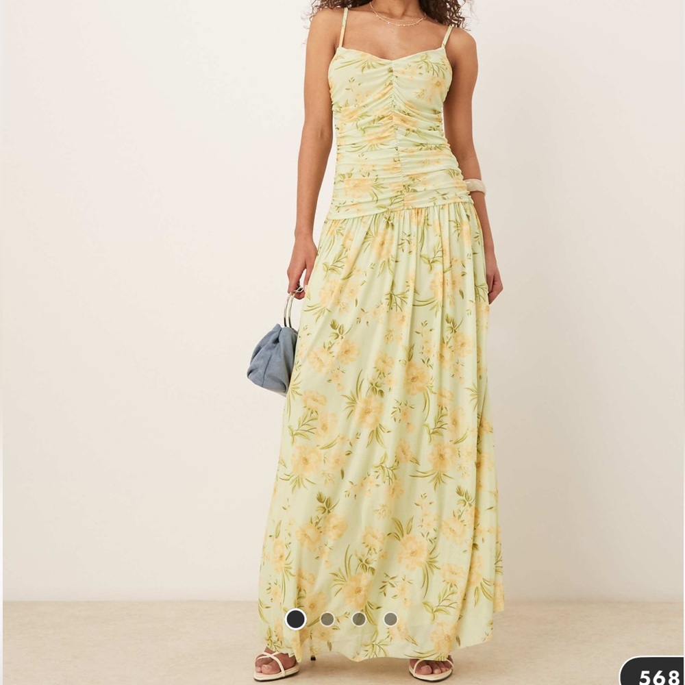 ASOS Vila Ruched Mesh Maxi Dress